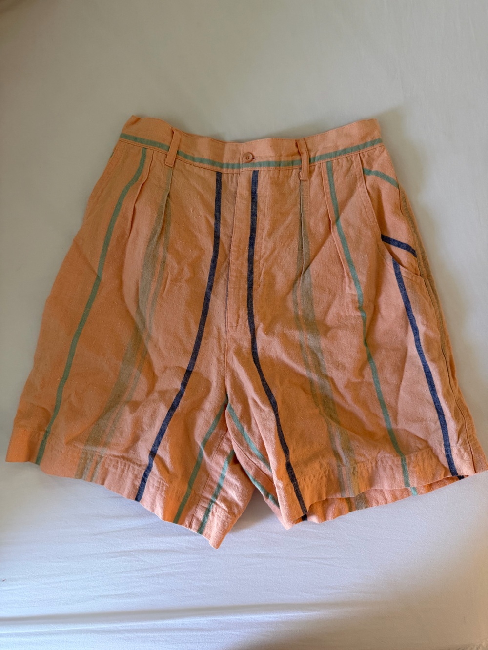 Women’s Vintage Ramie/Cotton Coral Striped Shorts